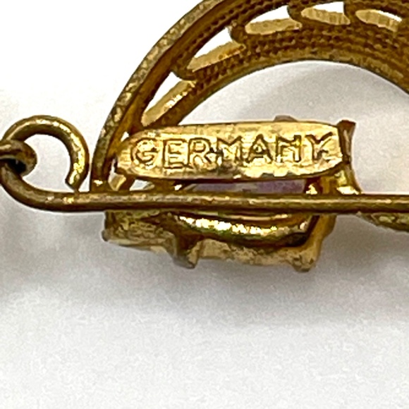 Vintage Germany Signed Gold Tone AB Rhinestone Necklace Clip-on Earring Set - Picture 8 of 13